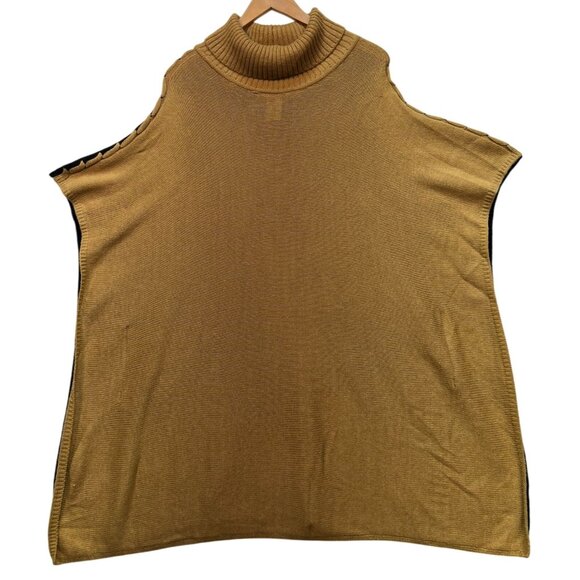 Chico's Women's Turtleneck Poncho Sweater Knit Stretch Size S/M Camel Black - Picture 1 of 11